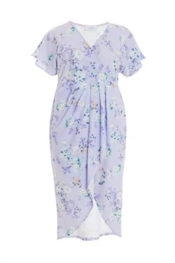 Curve Lilac Floral Wrap Midi Dress