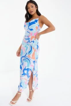 Petite Multicolored Marble Print Midaxi Dress 9 Petite Multicolored Marble Print Midaxi Dress -Glamourista 00100038197 XS