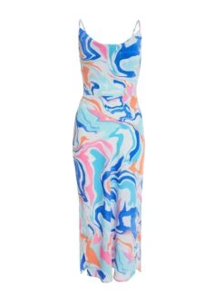 Petite Multicolored Marble Print Midaxi Dress
