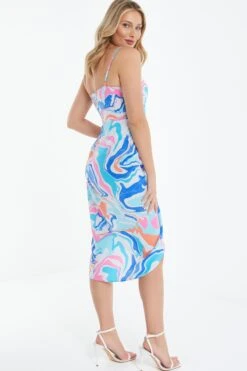 Multicolored Marble Print Ruched Midi Dress -Glamourista 00100038204 XB