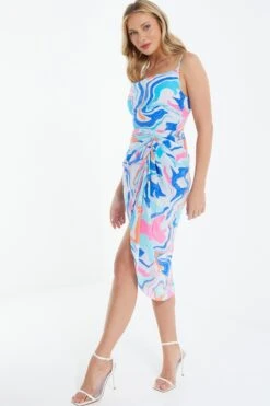 Multicolored Marble Print Ruched Midi Dress -Glamourista 00100038204 XS