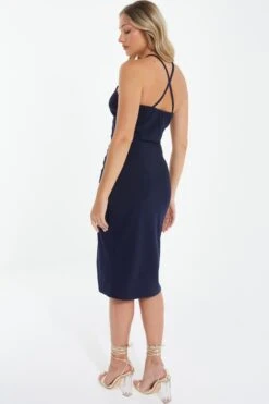 Navy Flower Ruched Midi Dress -Glamourista 00100038206 XB