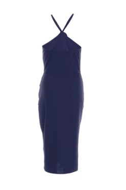 Navy Flower Ruched Midi Dress -Glamourista 00100038206 ZB