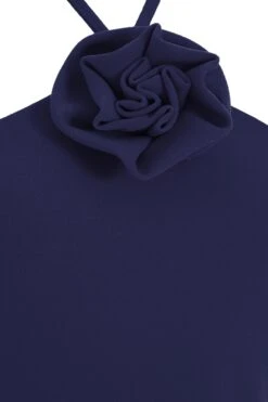 Navy Flower Ruched Midi Dress -Glamourista 00100038206 ZS