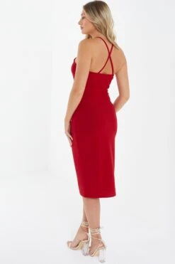 Red Flower Ruched Midi Dress 8 Red Flower Ruched Midi Dress -Glamourista 00100038207 XB