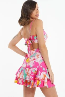 Pink Floral Flip Hem Skater Dress 8 Pink Floral Flip Hem Skater Dress -Glamourista 00100038226 XB
