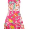 Pink Floral Flip Hem Skater Dress