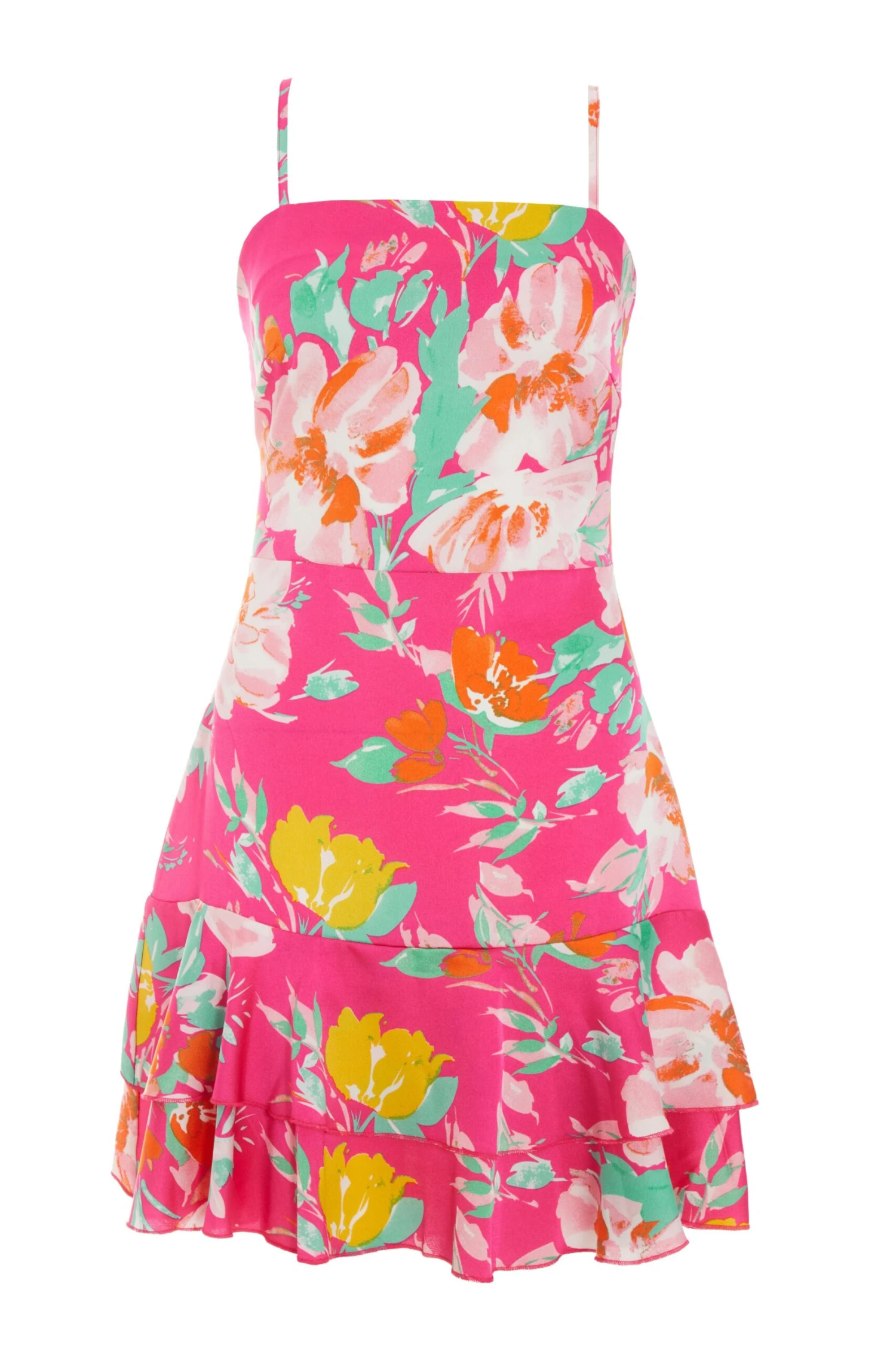 Pink Floral Flip Hem Skater Dress 1 Pink Floral Flip Hem Skater Dress