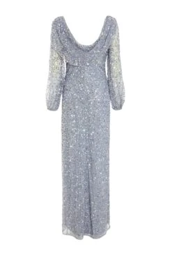Grey Sequin Long Sleeve Maxi Dress -Glamourista 00100038237 ZB