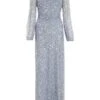 Grey Sequin Long Sleeve Maxi Dress