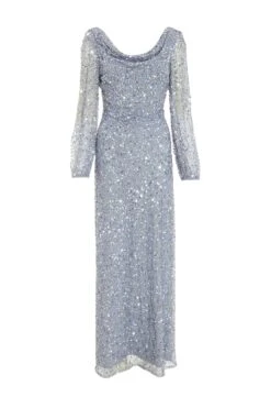Grey Sequin Long Sleeve Maxi Dress
