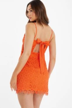 Orange Embroidered Tie Back Mini Dress -Glamourista 00100038242 XB