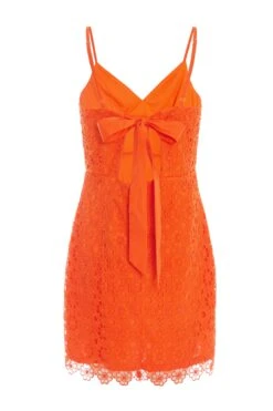 Orange Embroidered Tie Back Mini Dress -Glamourista 00100038242 ZB