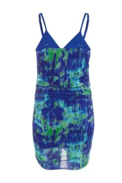 Blue Tie Dye Ruched Bodycon Mini Dress -Glamourista 00100038244 ZB