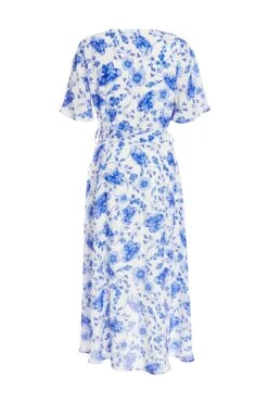 White Floral Wrap Dip Hem Midi Dress -Glamourista 00100038245 ZB