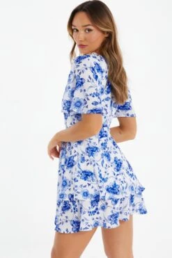 White Floral Wrap Mini Dress -Glamourista 00100038247 XB