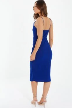 Royal Blue Ruched Bodycon Midi Dress -Glamourista 00100038259 XB