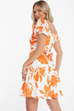 Orange Floral Skater Mini Dress -Glamourista 00100038264 XB