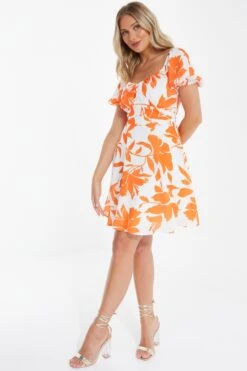 Orange Floral Skater Mini Dress -Glamourista 00100038264 XS