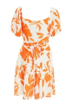 Orange Floral Skater Mini Dress -Glamourista 00100038264 ZB