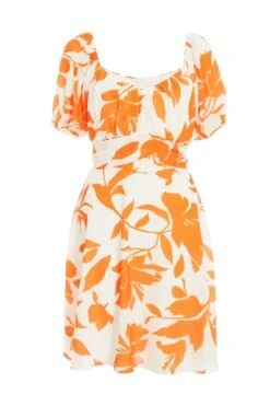Orange Floral Skater Mini Dress