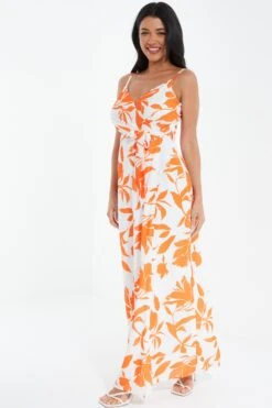 Orange Floral Maxi Dress 9 Orange Floral Maxi Dress -Glamourista 00100038267 XS