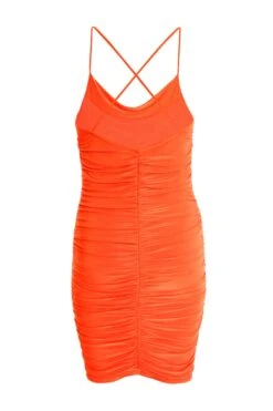 Orange Ruched Bodycon Mini Dress -Glamourista 00100038273 ZB