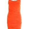Orange Ruched Bodycon Mini Dress