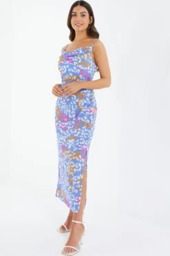 Petite Blue Animal Print Split Midaxi Dress -Glamourista 00100038275 XS