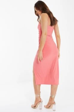 Coral Wrap Split Midi Dress 8 Coral Wrap Split Midi Dress -Glamourista 00100038288 XB