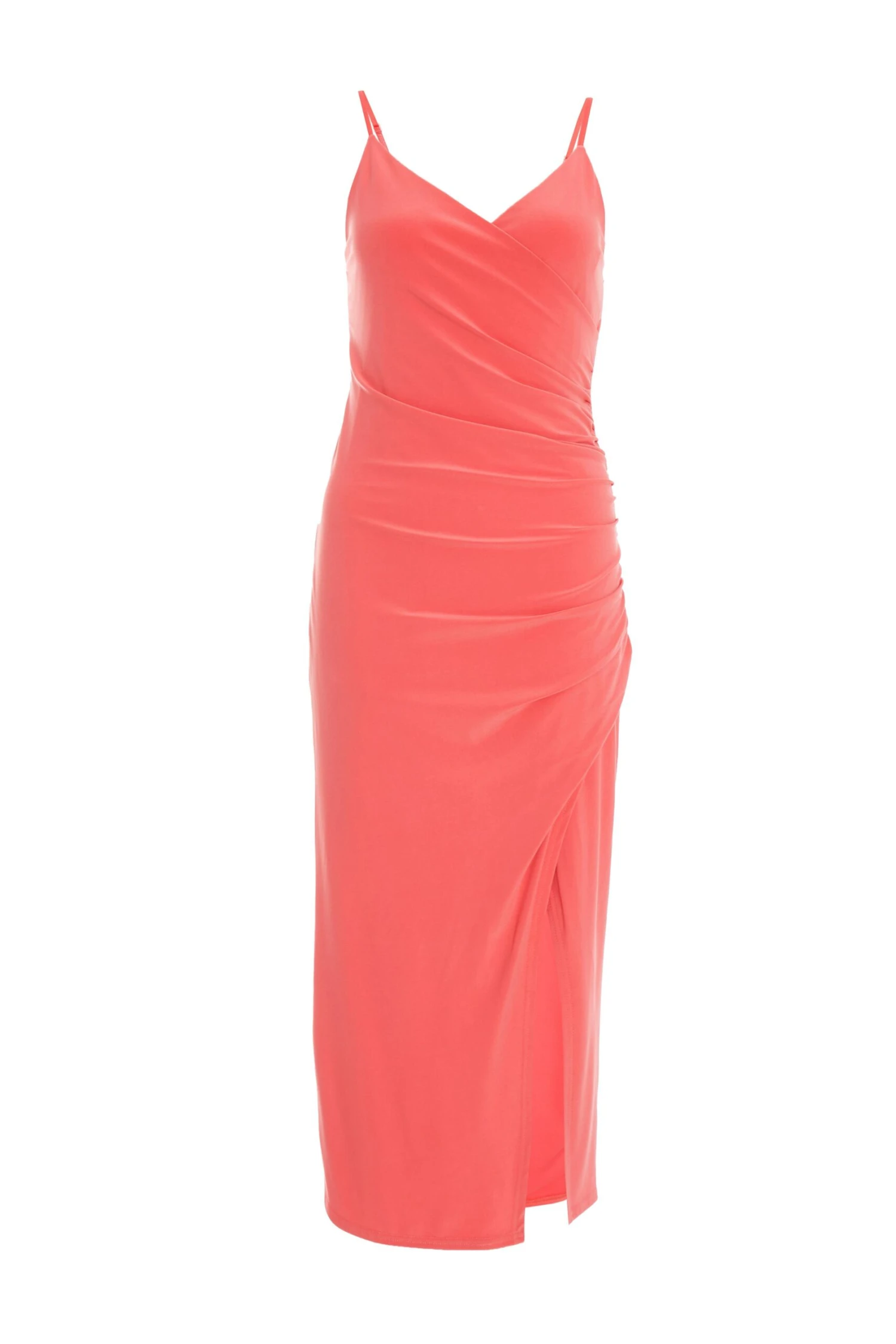 Coral Wrap Split Midi Dress 1 Coral Wrap Split Midi Dress