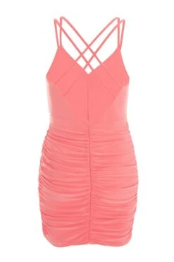Coral Ruched Bodycon Mini Dress -Glamourista 00100038290 ZB