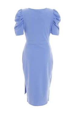 Pale Blue Wrap Puff Sleeve Midi Dress 10 Pale Blue Wrap Puff Sleeve Midi Dress -Glamourista 00100038299 ZB