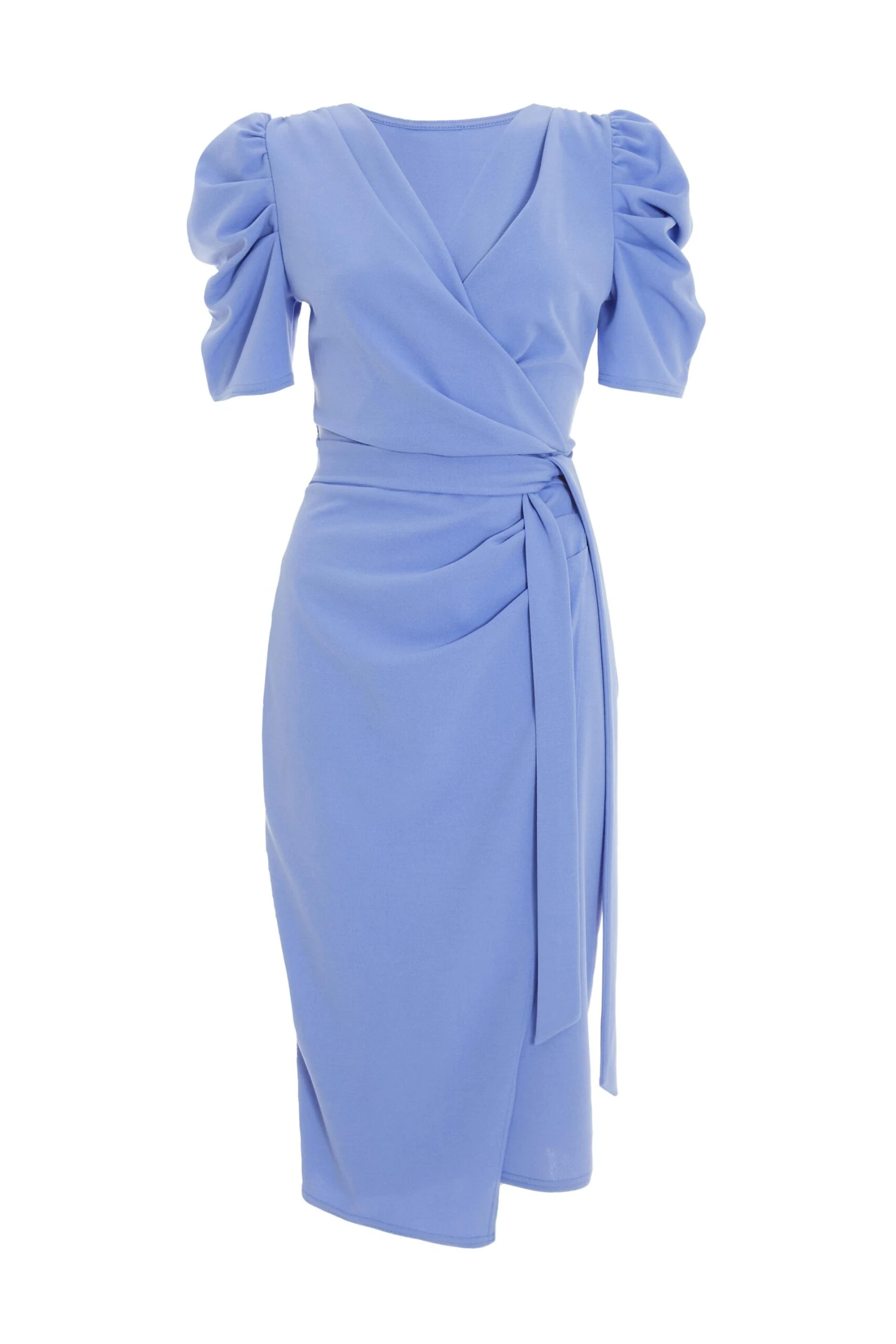 Pale Blue Wrap Puff Sleeve Midi Dress 1 Pale Blue Wrap Puff Sleeve Midi Dress