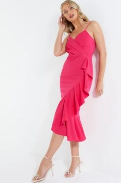 Pink Frill Hem Midi Dress -Glamourista 00100038317 XS
