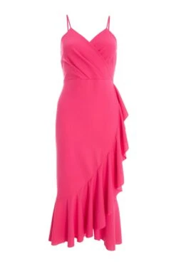 Pink Frill Hem Midi Dress