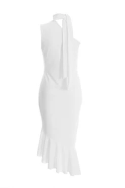 White Asymmetric Frill Bodycon Midi Dress -Glamourista 00100038323 ZB