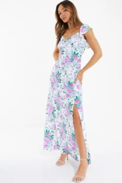 White Floral Split Maxi Dress -Glamourista 00100038341 XS