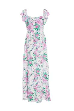 White Floral Split Maxi Dress -Glamourista 00100038341 ZB