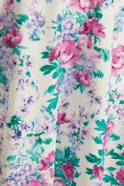 White Floral Puff Sleeve Midi Dress -Glamourista 00100038342 ZS