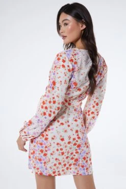 Multicoloured Floral Wrap Tie Mini Dress -Glamourista 00100038348 XB