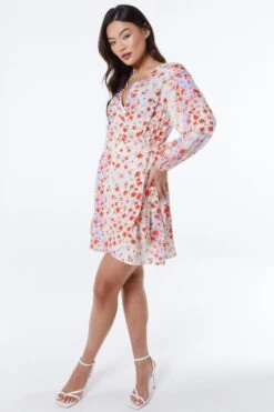 Multicoloured Floral Wrap Tie Mini Dress -Glamourista 00100038348 XS
