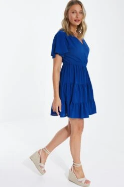 Royal Blue Wrap Skater Dress -Glamourista 00100038349 XS