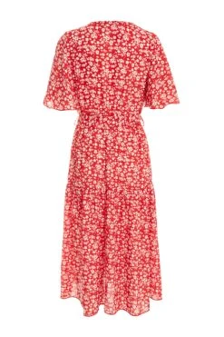 Red Ditsy Floral Tiered Midi Dress 10 Red Ditsy Floral Tiered Midi Dress -Glamourista 00100038350 ZB