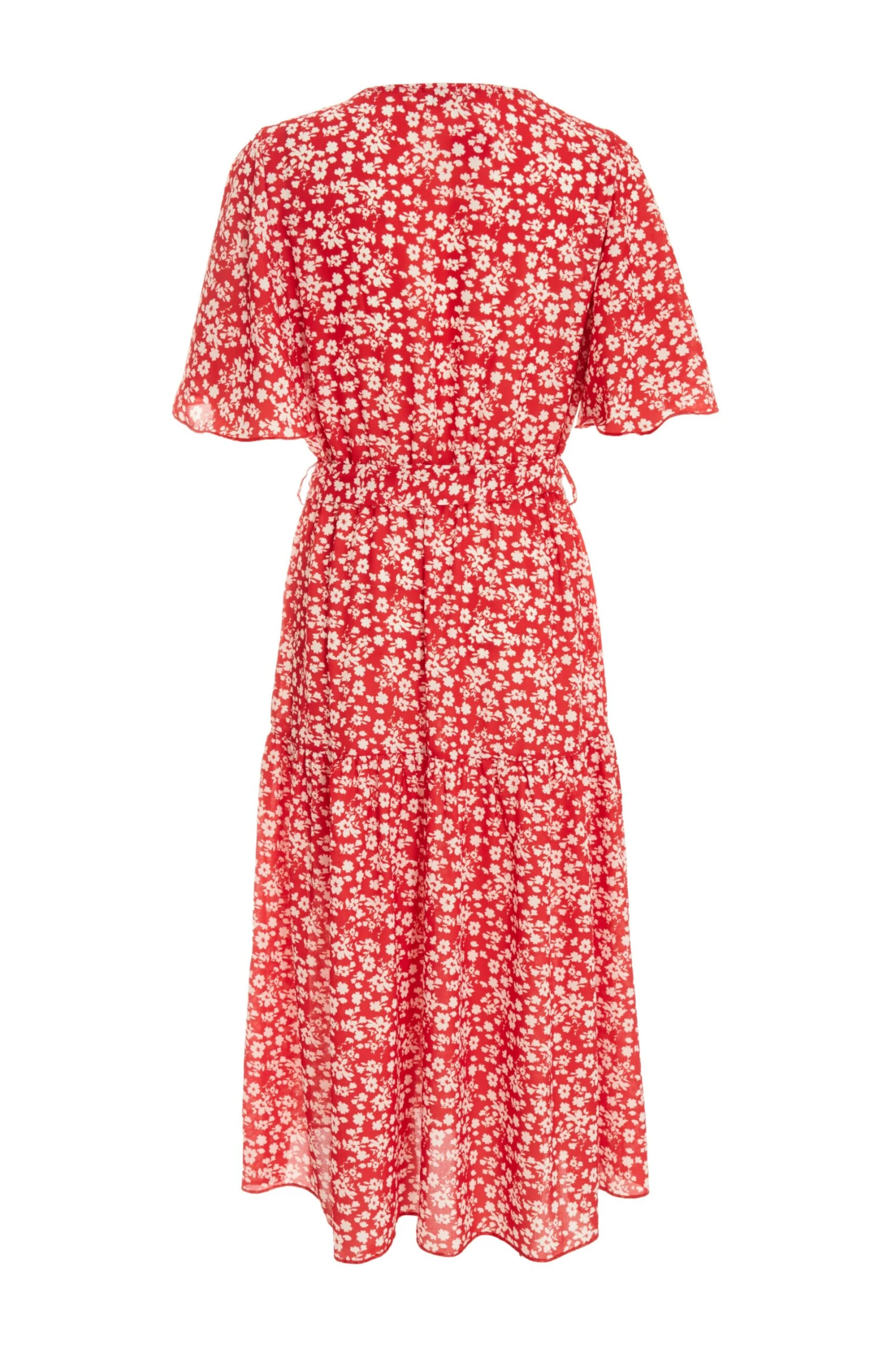 Red Ditsy Floral Tiered Midi Dress 5 Red Ditsy Floral Tiered Midi Dress - Image 5