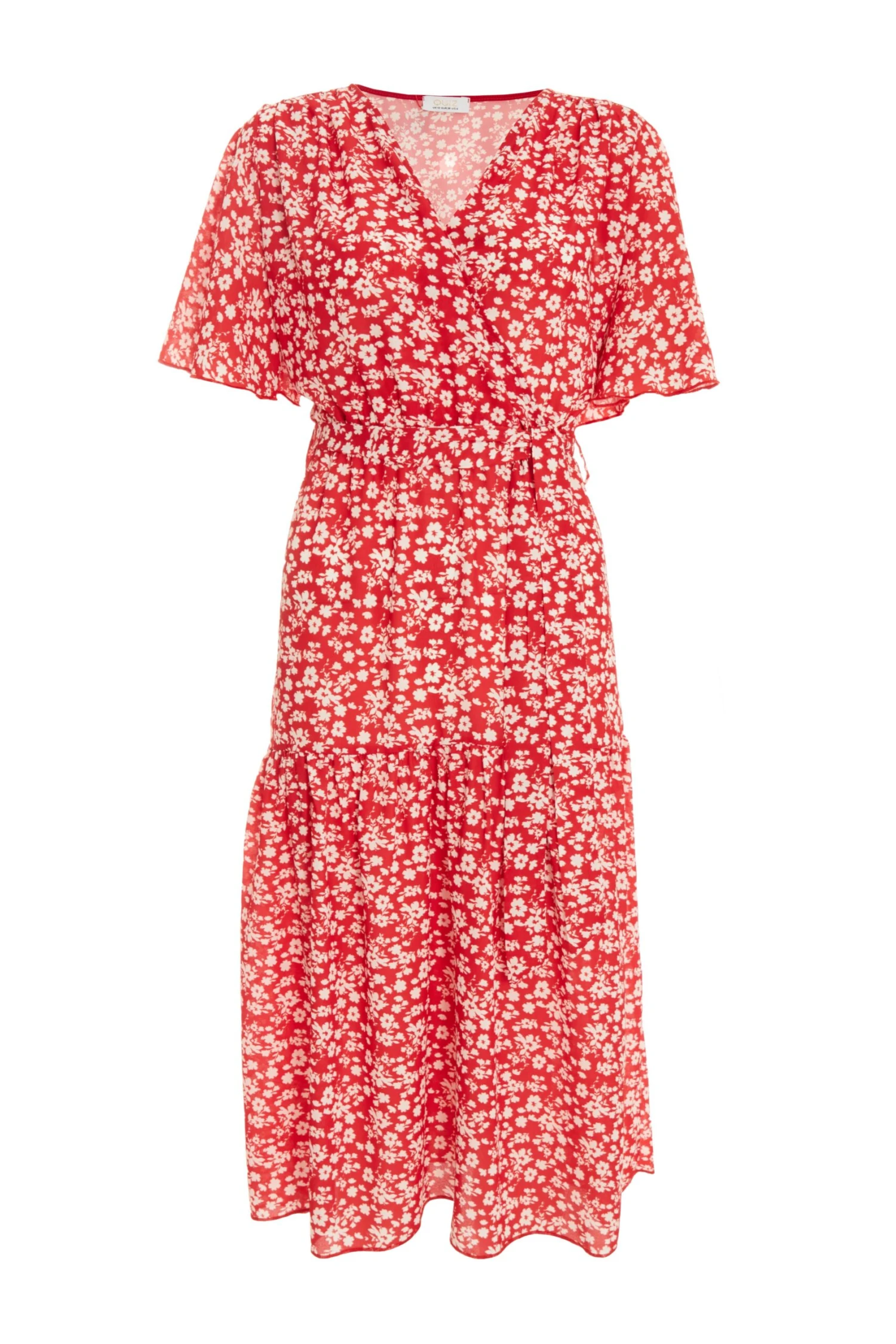 Red Ditsy Floral Tiered Midi Dress 1 Red Ditsy Floral Tiered Midi Dress