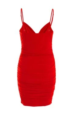 Red Ruched Bodycon Mini Dress -Glamourista 00100038352 ZB