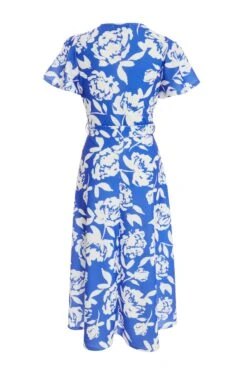 Blue Floral Wrap Dip Hem Midi Dress -Glamourista 00100038358 ZB
