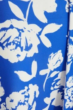 Blue Floral Wrap Dip Hem Midi Dress -Glamourista 00100038358 ZS