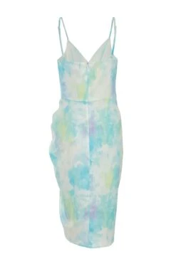 Blue Smudge Satin Wrap Midi Dress -Glamourista 00100038362 ZB